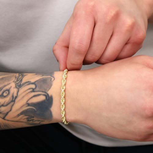 Nuragold 14K Real Yellow Gold Solid Rope Diamond Cut Chain Bracelet 7"-9" (1.5mm-10mm) Italian Jewelry for Men & Women4