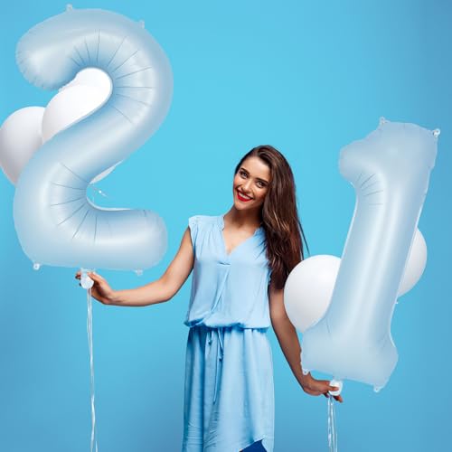 Image of Light Blue Number 1 Balloon, 40 Inch Big Large Foil Number Balloons, Giant Mylar Number 1 Balloons for 1st First Birthday Baby Party Decorations Supplies Anniversary