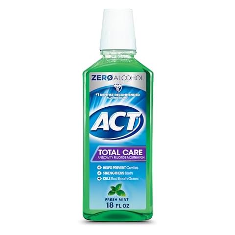 ACT Total Care Zero Alcohol Anticavity Fluoride Mouthwash 18 fl. oz. Kills Bad Breath Germs, Fresh Mint Cover