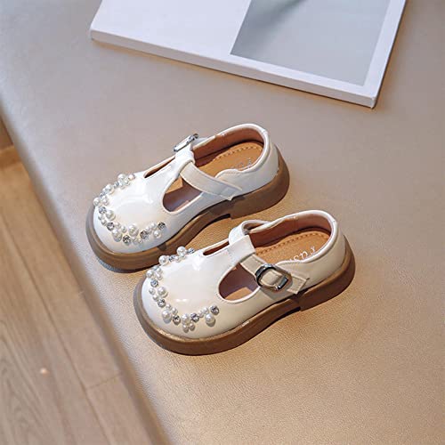 Fashion All Seasons Children Casual Shoes for Girls Flat Sole Thick Sole Non Slip Round Toe Pearl Buckle Neoprene Boots (Beige, 5-5.5 Years Little Child)2