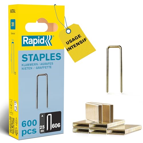 RAPID 40109531, Agrafes haute performance pour matériaux denses, couronne étroite N°606, longueur des branches 25mm, acier galvanisé avec revêtement...