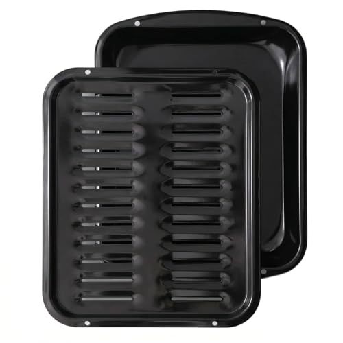Broiler Pan for Oven Nonstick 16.75” x 13” Porcelain Nonstick Coated - Broiling Pan for Oven Withstands Heat up to 550° F - Heavy Duty Broil Pans and Rack Circulates Heat and Drains Fat (Black)