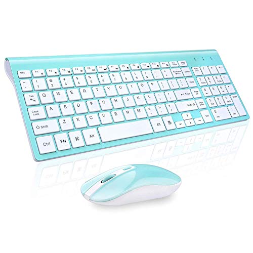 Image of cimetech Wireless Keyboard and Mouse Combo, 2.4G Comfortable Ultra Slim Ergonomic Keyboard, Plug and Play Compact Full Size Keyboard for Mac, Windows, Laptop, Tablet, Computer (Green)