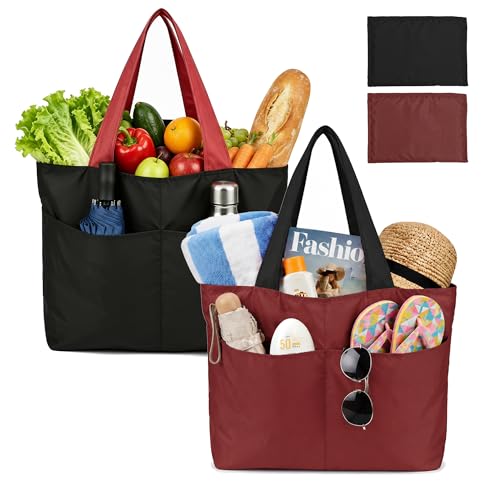 GFYFYZ Einkaufstasche Faltbar 2 Stück Große Strandtasche mit Reißverschluss Wiederverwendbare Einkaufsbeutel Waschbar Shopping Bag Tragbare Badetasche für Einkaufen und Strand Reisen