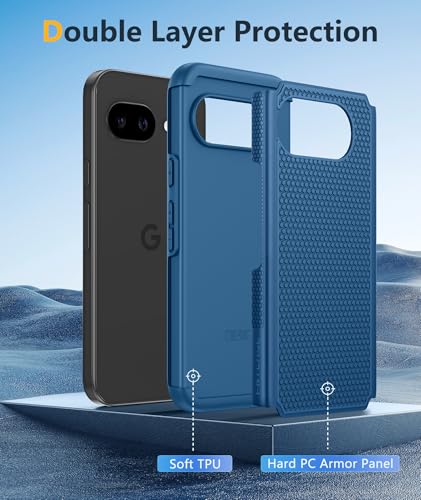 Image of FNTCASE for Google Pixel 9A Case: Dual Layer Protective Heavy Duty Cell Phone Cover Shockproof Rugged with Non Slip Textured Back - Military Protection Bumper Tough - 2025, 6.3 inch (Blue)