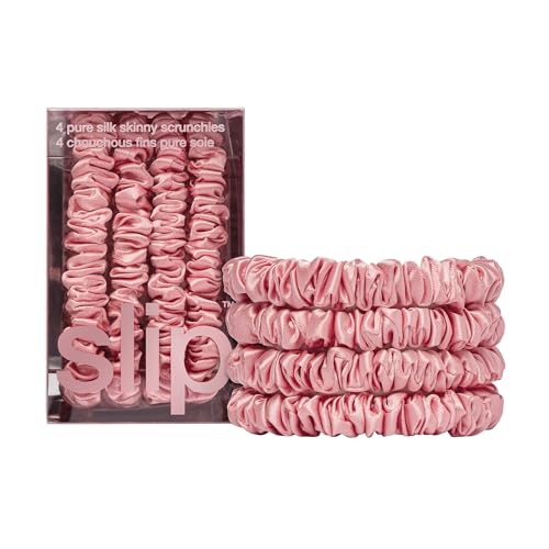 Image of Slip Silk Hair Ties - Skinny Silk Rose Scrunchies, No Damage, No Crease, Anti-Breakage |100% Mulberry Silk | All Hair Types | Made with Proprietary Slipsilk | Set of 4