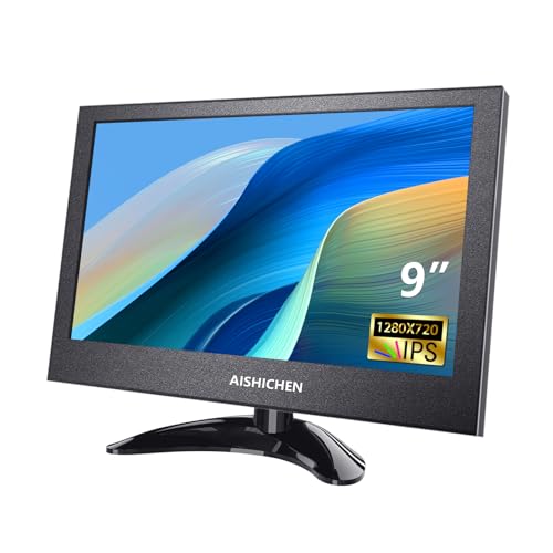 9 Inch Small Monitor Built-in Speakers, Mini Monitor 1280 x 720, HDMI VGA Input 60 Hz 3ms IPS Screen Display, Security Display for Raspi CCTV Camera Car HDMI VGA Input Metal Shell