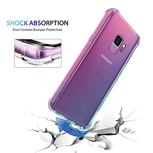 Galaxy S9 Case Clear Cute Gradient Shockproof Bumper Protective Case For Samsung Galaxy S9 Soft Tpu Slim Fit Flexible Cell Phone Back Covers For Women Girls Rubber Silicone (Pink/Blue) #TOP2