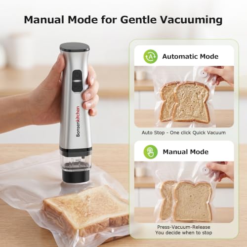 Bonsenkitchen Handheld Vacuum Sealer for Travel, 30 Reusable Bags - Image 4