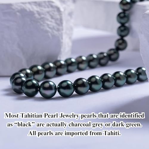 Tahitian Black Pearl Necklace & Earrings Set – Natural Saltwater Cultured Near-Round Pearls, Elegant Strand Necklace with Round Studs, 925 Sterling Silver Clasp – Luxury Jewelry Gift for Women2