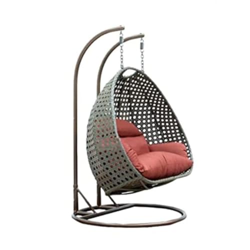 Image of Brown Swing with Curve Stand with Peach Cushion & Hook for Kid's and Adult /Outdoor /Indoor /Balcony /Garden