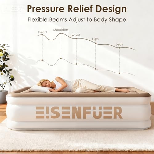 Image of Air Mattress Twin XL (Extra Long) with Built-in Pump - 18 inch Raised Inflatable Bed with High Speed Built-in Pump, colchon inflable, Carry Bag, Cozy Guest Air Bed for Sleepovers, Glamping, Moving