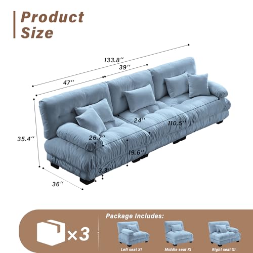 Image of SoarFlash 133.8 inch Sectional Sofa 3 Seat Couch, L Shaped Modern Sofa with Solid Wood Legs, Couches Sofas for Living Room Apartment, Comfortable Small Couches for Small Spaces, Blue