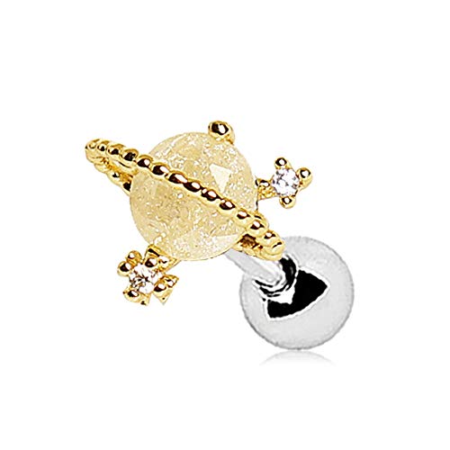 16GA Gold Plated 316L Stainless Steel Golden Glitter CZ Crystal Galaxy Stud Earring