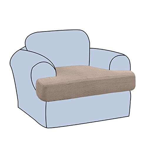 H.VERSAILTEX Funda elástica para sofá con forma de T para sala de estar, sillón, funda de asiento con bandas elásticas, tela jacquard más gruesa, color arena