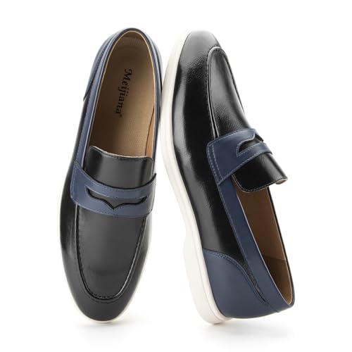 Image of Meijiana Men's Genuine Leather Loafers Slip-On Moccasins Suede Dress Shoes, Lightweight and Breathable with Rubber Sole Stylish Mens Loafers