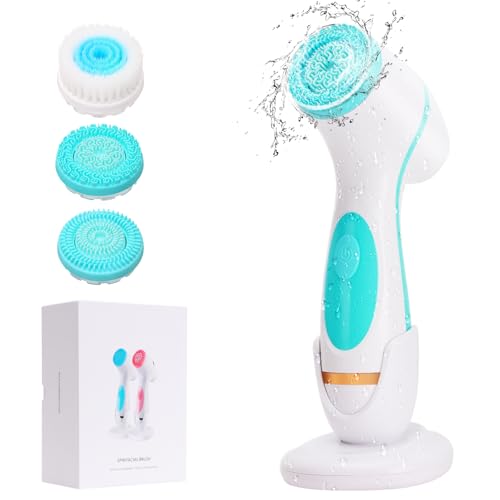 Facial Cleansing Brush, 3 in 1 Electric Facial Cleansing Brush with 3 Brush Heads for Women/Men, Waterproof Rechargeable Face Brushes for Dry Oily Sensitive Skin (Blue)