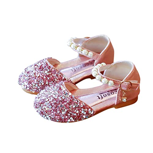 White Sandals for Girls Fashion Sandals Dress Dance Performance Princess Shoes Pearl Mesh Bow Shoes (Pink-2, 23)3