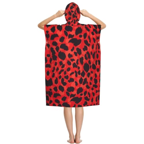 Poncho à capuche en microfibre léopard rouge - Poncho d'été léger pour le surf - 3
