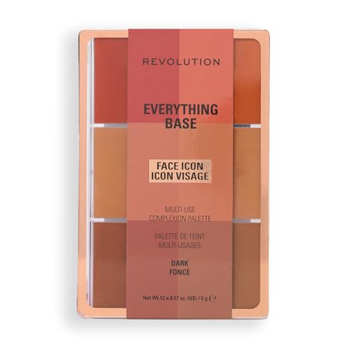 Revolution Everything Base Face Icon Complexion Palette Multi-Use Cream Contour Concealer Corrector Highlighter & Blush Kit Vegan & Cruelty-Free Dark