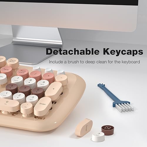 Image of KNOWSQT Wireless Keyboard and Mouse Combo Pale MilkTea - Colorful 104 Key 2.4G Round Keycap Typewriter Keyboards, USB Dongle Plug and Play, for Laptop, Windows, PC, Mac, Desktop