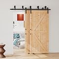SKYSEN 36in x 84in Double Sliding Barn Doors with 6.6FT Double Track Bypass Barn Door Hardware Kit, Unfinished Spruce Wood, Save Spacing, Easy to Install, Maximum Fit 68in Openning.(36-84-6.6FT-SGJ)