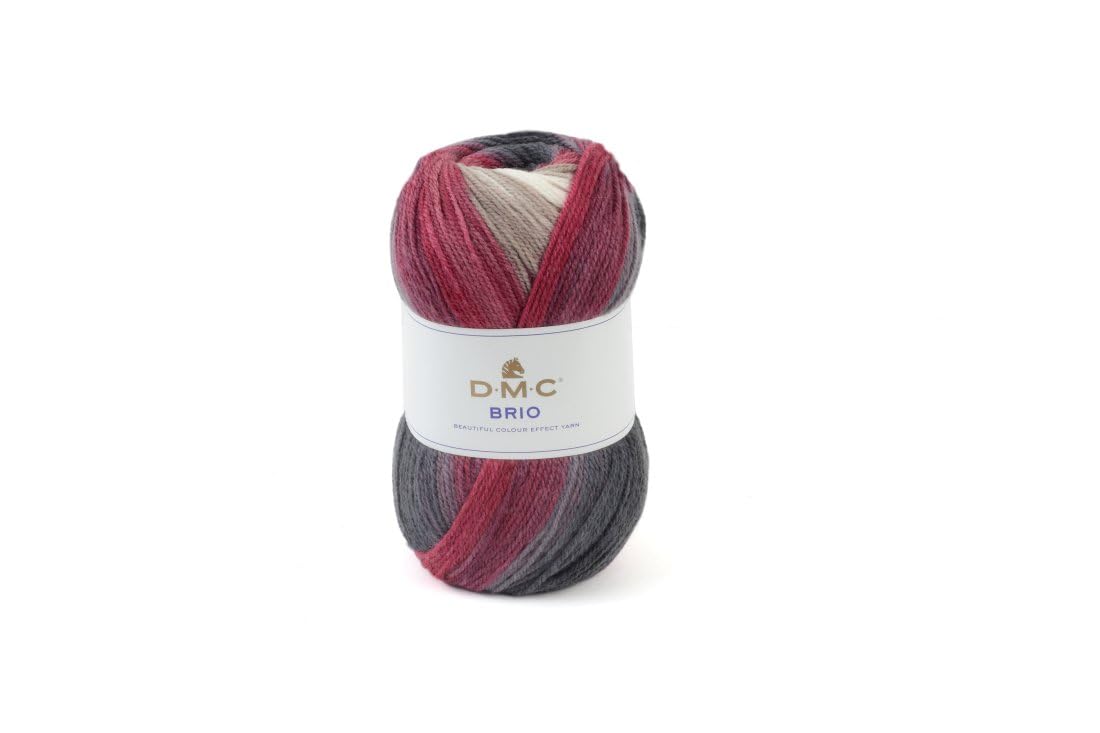 Fil à Tricoter DMC Brio 100g/345m - 18 Coloris Multicolores, Doux Et Facile à Tricoter (80% Acrylique, 20% Laine)