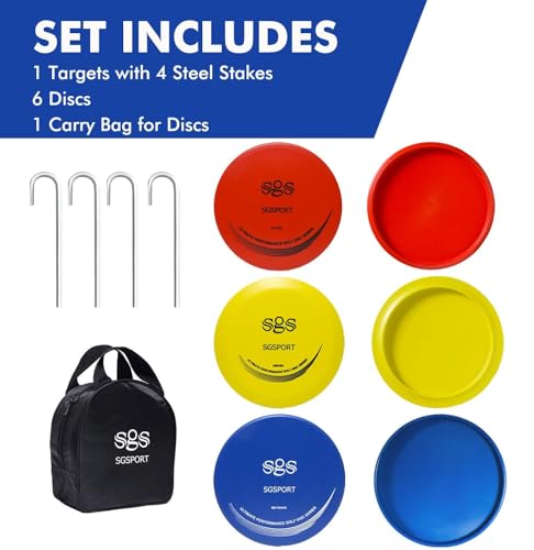 Image of Disc Golf Basket - Portable Disc Golf Target with Heavy Duty 24-Chains Come with 6pcs Disc Golf Discs and Carry Bag, Ground Stake -Suitable for Players of All Levels - Multi Color Available