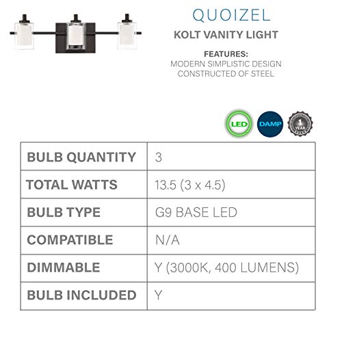 Quoizel Klt8603Wtled Kolt Modern Vanity Bath Lighting, 3-Light, Led 13.5 Watts, Western Bronze (6" H X 21" W) #TOP2