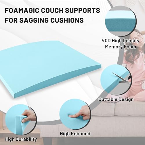 Image of Couch Cushion Support, Sofa Cushion Support for Sagging Couch Seat, 22x22x2.4in, Couch Replacement Insert, High Density Foam Furniture Seat Sagging Repair, Trapezoid 40D, Blue Set of 3