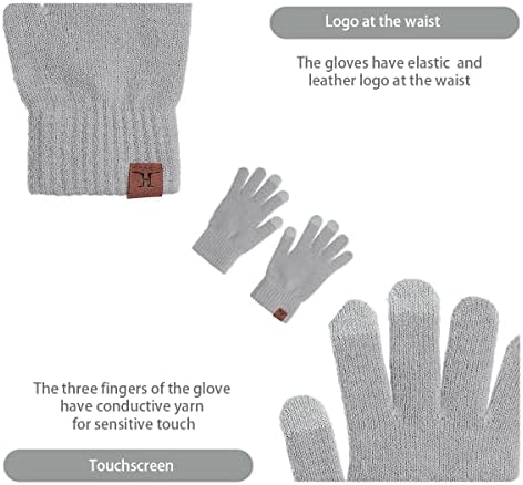 Hat Scarf Gloves Set Unisex Soft Wool with Long Scarf Shawl Double-Layers Beanie Touchscreen Gloves for Women and Men