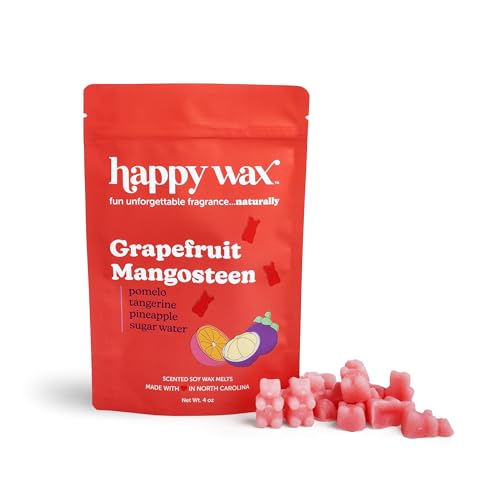Happy Wax Grapefruit Mangosteen Scented Bear Wax Melts - Natural Strong Summer Scented and Infused with Essential Oils - Non Toxic and Pet Safe - for use with Warmers (4 oz Pouch)