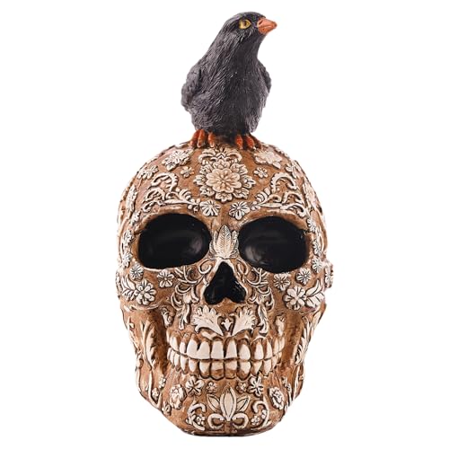 Statue de crâne de corbeau d'Halloween réaliste pour déco de table - 2