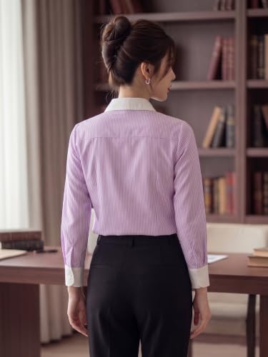 Image of Style Quotient Women Stripe Polycotton Regular Fit Colorblock Formal Shirt