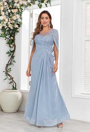 TORYEMY Cape Sleeve Mother of The Bride Dresses Mermaid Long Chiffon Lace Mother of The Groom Dresses for Wedding4