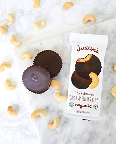 Justin's Organic Dark Chocolate Cashew Butter Cups, Rainforest Alliance Certified Cocoa, Gluten-free, Responsibly Sourcd, 1.4 Ounce (Pack of 12)