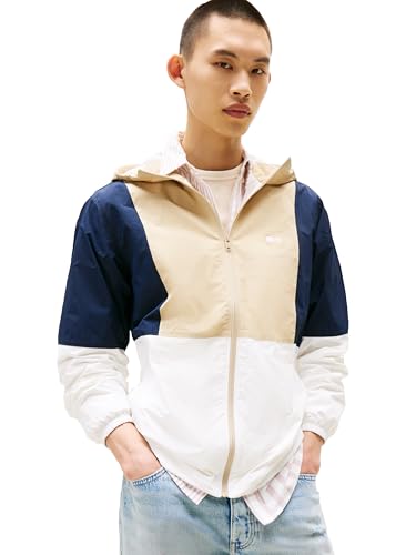 Tommy Jeans Men's Lightweight Hooded Waterproof Color Block Windbreaker Jacket
