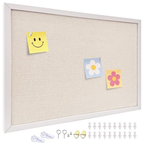 24'' x 36'' Linen Bulletin Board, Large Corkboard, White Oak