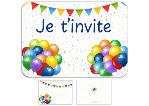 marelle CREATIVE MINDS 12 Cartes Invitation Anniversaire Enfant Fille et Garçon + 12 Enveloppes Assorties et 12 Autocollants Ballons - Préremplies en...