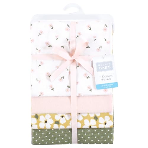 Image of Hudson Baby Unisex Baby Cotton Flannel Receiving Blankets, Sage Floral, One Size