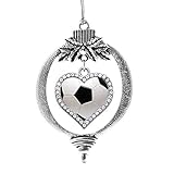 Inspired Silver - Soccer Ball Charm Ornament - Silver Open Heart Charm Holiday Ornaments with Cubic Zirconia Jewelry