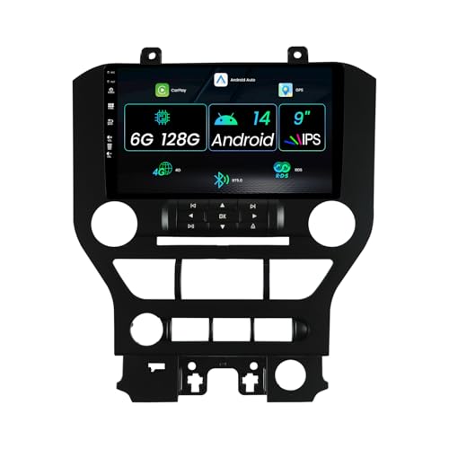 MISONDA [6G+128G] Autoradio Android 14 Radio Coche Carplay y Android Auto para Ford Mustang 2015-2021 Cámara&Mic Autoradio GPS Volante Control RDS WiFi BT 9' Pantalla Táctil