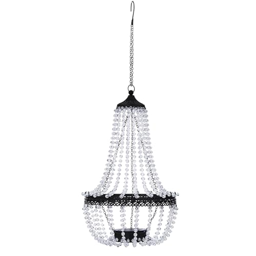 Hanging Solar Lantern Outdoor, 28” Modern Clear Crystal Acrylic Chandelier with 30 Cool White Lights S Hook for Garden, Yard, Patio, Gazebo Decorations