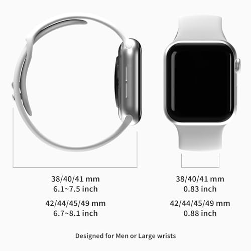 Sinjimoru Silicone Apple Watch Band, Compatible with Apple Watch 38mm, 40mm, 41mm, 42mm, 44mm, 45mm, 49mm, for Men with Large Wrists, White by Sinjimoru - Used condition - Image 6