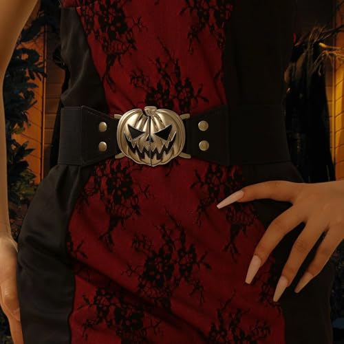 Halloween Pumpkin Belt, Elastic Waist Belt, 26.77inches, Silver Split Buckle Fastening, Trendy Dress-Up Cincher, Comfortable4