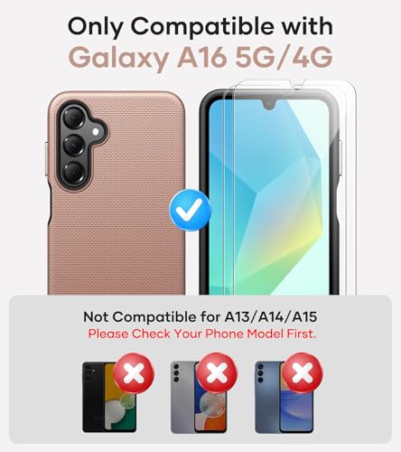 Image of Vihibii for Samsung Galaxy A16 Case with [2X Screen Protector], Shockproof Soft Silicone Inner Case & Rugged Hard Outer Cover [Double Layer Protection] Phone Case for Samsung A16 5G 2024, Rose Gold