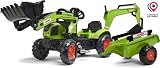 Falk – 2040N – Outdoor-Spielzeug – Baggerlader Claas Arion 410 + Anhänger + Baggerschaufel