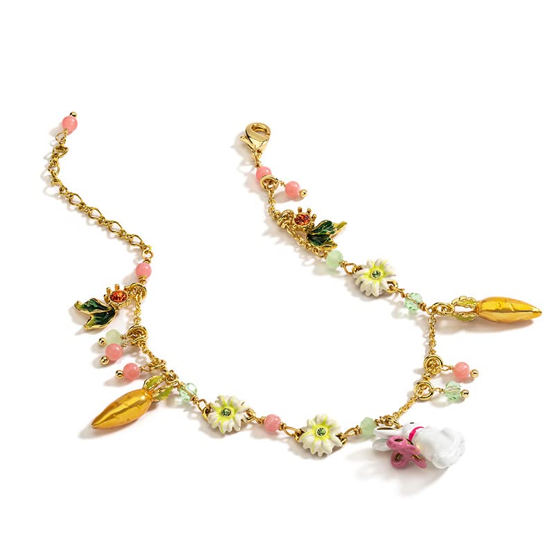 Image of Rabbit Bunny And Carrot Flower Enamel Charm Bracelet Handmade Jewelry Gift Juicy Grape Mothers' Day Vacation