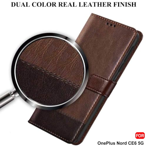 Image of TheGiftKart Flip Back Cover Case for OnePlus Nord CE 6 5G | Dual-Color Leather Finish | Inbuilt Stand & Pockets | Wallet Style Flip Back Case Cover for OnePlus Nord CE6 (Faux Leather, Brown & Coffee)