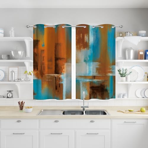 Image of Asuexpect Rust Curtains 2 Panels Abstract Kitchen Curtain Room Darkening Grommet Window Drapes Modern Decorative Window Treatments for Bedroom Living Room, 26x36 Inches